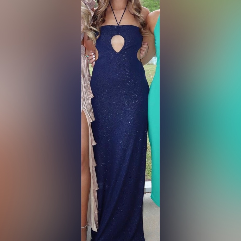 Navy blue sparkly maxi dress from Lucy in the sky.